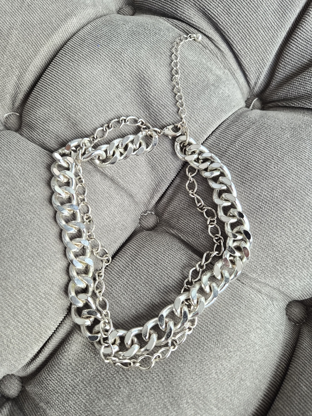 5/$5 H&M Silver Layered Chunky Curb Chain Statement Necklace